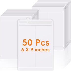50 Pack 6x9 Envelopes Self Seal, White Catalog Mailing Envelopes 6 x 9 Manilla Envelopes for Mailing, Organize, Storage, Home, Office Business
