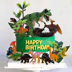 26 PCS Dinosaur Cake Toppers With Dinosaur Eggs Leaves Trees Cake Decorations For Birthday,Dinosaur Themed,Jungle Safari, Wild Animals,Kids Party Decorations