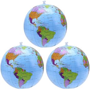 الكرة الأرضية القابلة للنفخ ، 3pcs تفجر العالم العالم 16 بوصة قبل تضخيم 12 بوصة بعد تضخيم كرة الشاطئ الأرضية المتضخمة لزخارف الحفلات. in Kuwait