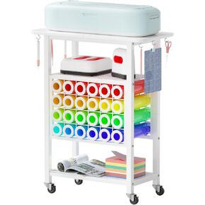 Craft Organizers and Storage for Cricut Machines, Rolling Storage Cart/Shelf with 24 Vinyl Roll Holders, Cutting Machine Stand Workstation Cabinet Desk Stand for Cricut Craft Room Organization