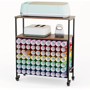 Storage Rolling Cart for Cricut Machines, 70 Vinyl Roll Holders for Cricut Maker, Craft Organization Sewing Table, Cricut Stand with Wheels, Black