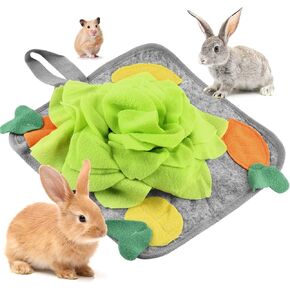 Rabbit Foraging Mat, Rabbit Toy 11.8"x11.8" Rabbits Snuffle Mat Machine Washable Polar Fleece Funny Interactive Nosework Feeding Mat Treat Dispenser for Bunny Guinea Pigs Ferrets Chinchillas