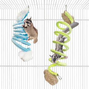 VCEPJH 2PCS Sugar Glider Toys, Elastic Sugar Glider Climbing Ropes, Hanging Spring Toy for Sugar Glider Cage Accessories for Squirrel Hamster Rat, Sugar Glider Enrichment Toys Blue and Green