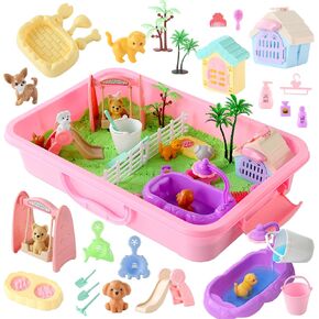Sikmcle 36 PCS Pet Sensory Bin Sencory Sensory Kit Pet Play Play Play Play Play و Sandbox مع لعبة Lid Dog and Cat Toddler Toys for Kids Pet Care Play مجموعة حسية للأطفال