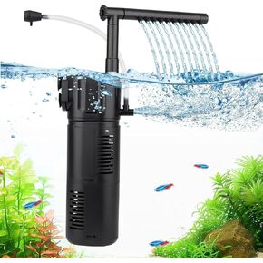 hygger Aquarium Internal Filter for 5-15 Gallon Tank, Flow Rate Adjustable 4 in 1 Submersible Fish Tank Filter with Aeration System,Filtration/Oxygenation/Waveker/Circulation