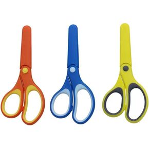 3PCS 5.7 Inches Kids Scissors, Left/Right Handed Safety Toddler Preschool Children Scissors with Stainless Blade and Cover, School Classroom Supplies (Blue, Yellow and Orange)