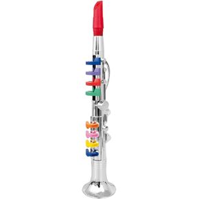 PowerTRC Kids Clarinet Music Toy | Wind Musical Instrument | 8 Colored Keys | Toddlers | Learning Clarinet | Metallic Silver