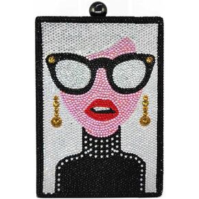 Boutique De FGG Retro Television Crystal Clutch Bags Rhinestone Evening Purses and Handbags Party Dinner TV Box Handbags