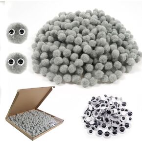 TOAOB 500pcs Pom Poms 1cm Craft Pom Poms Light Grey Pompoms Balls Arts and Crafts Supplies with Googly Wiggle Eyes for DIY Crafts Projects Home Decorations