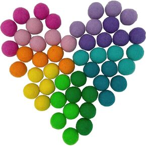 Mokoboho 1 inch/ 2.5 cm 100% Wool Felt Balls Handmade in Nepal, 50 Count (Rainbow Mix)