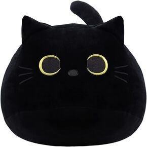 لعبة iBccly Black Cat Plush: وسادة حيوانية ناعمة محشوة ، ديكور أريكة الطفل ، تصميم على شكل قط