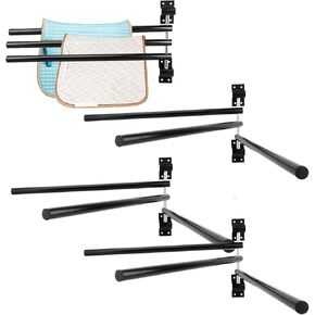 4 Pack Saddle Pad Rack with 3 Bar,Wall Mounted Swinging Horse Blanket Rack for Hanging Blankets & Pads, Ideal for Horse Stall, Tack Room, Stable and Barn