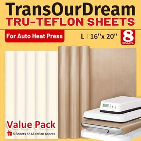 30 Pack PTFE Teflon Paper 16×11.7" 20 Sheets and Teflon Paper 8.5×11" 10 Sheets Mix Pack for Heat Press Heat Resistant Craft Mat,Sublimation Paper and Heat Transfer Paper Reusable