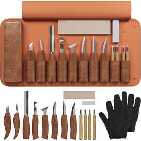 RexTact Wood Carving Kit Deluxe Hand Carving Tool Set, 16 Wood Whittling Kit High-Carbon Steel, Wood Art Tools 8 Whittling Knives & 4 Detail Carving Knives for Beginner &Professional Christmas Gift