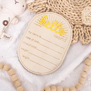 Sunshine Hello World Birth Announcement Sign - Baby Birth Stats Hello World card, Gender Neutral Welcome Baby Wood Sign, Birth Stat Sign Newborn Bundle