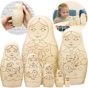 Blank Russian Nesting Dolls to Paint Set 7 pcs - Wooden Crafts to Paint Your Own Matryoshka - Unfinished Wood Crafts - Blank Nesting Dolls Unpainted