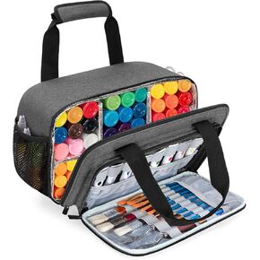 Yolispa Acrylic Paint Organizer Bag, Art Supply Storage Case for up to 54 Bottles (2 oz) with Handle Strap and Detachable Inner Divider, Aluminum Foil Liner for Easy Cleaning, Art Bags for Supplies
