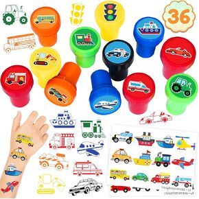 36PCS حفلات النقل FAVORS 24 Tattoos ملصق 12 مجموعة الطوابع - مثالية طائرة قطار الطائرة طائرة ديكورات بطاقة عيد ميلاد مستلزم