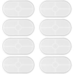 TAICHEUT 8PCS Oval Silicone Coaster Mold, 7 x 3.7 Inches Soft Flexible Cement Resin Mold, Oval Tray Casting Mold for DIY