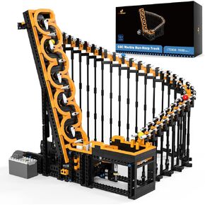 JMBricklayer Electric Marble Run Building Kits with Motor, Harp Track Great Ball Contraption Roller Coaster Building Sets, Art Dynamic Display Model Office Room Decor, Creative Gifts Toys(1508 Pieces)