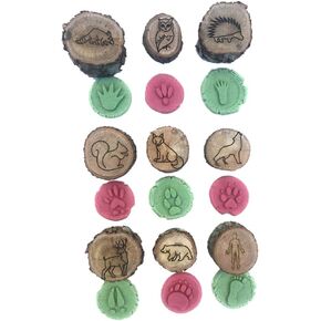 Wooden Animal Tracks Playdoh Stamps 9 Pack, Educational Nature Exploration Set for Kids, Jungle, Farm, and Forest Animals (2)