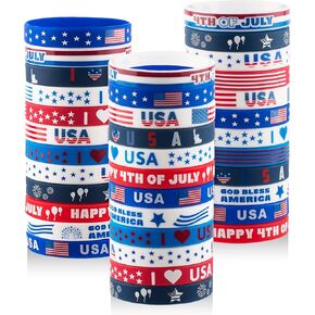 36pcs 4th of July Rubber Bracelets Silicone Wristbands for independence day decorations Supplies fourth of july Party Favors for kids&teens Classroom Prizes Gifts