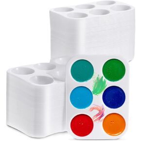 100 PCS White Plastic Paint Palette for Kids, Students, 6 Wells, 5 x 3.5 inches