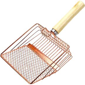 YIKANGHENG Heavy Duty Cat Litter Scoop with Wooden Handle, Gold Metal Big Size Shovel for Litter Box (Gold)