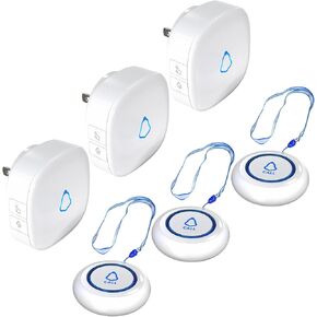 METAK Caregiver Pager Wireless Call Button for Elderly/Senior at Home, 3 Receiver + 3 Button, 1500FT 58 Ringtones Medical Life Alert System for Patients, Disabled, Nurses, Emergency Assistance, White