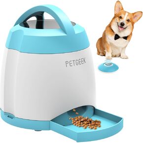 PETGEEK Automatic Dog Treat Dispenser, Interactive Dog Toys Treat Dispensing for IQ Training, Electronic Dog Puzzle Toys with Remote Control, Pet Toys to Keep Them Busy Dual Power Supply, Blue Color