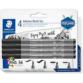 Staedtler Pigment Arts Pens - Intense Black, Assorted Tip, Set of 4