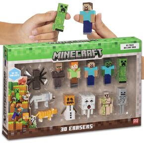Mine Craft 3D Erasers-12 عبوة من Deluxe Collector ، حرفة الألغام المرخصة رسميًا ، اجمعها جميعًا