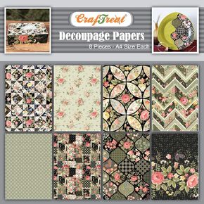 CrafTreat Small Pattern Decoupage Paper for Crafts - Flower Mosaic I and II - Size: A4-8 Pcs - Furniture Decoupage Paper Pattern - Decoupage Paper for Scrapbooking