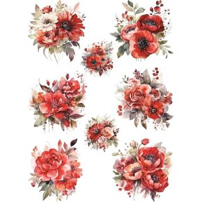 Red Bouquet Rice Paper, 11.5 x 16 inch (1pc) - Mulberry Paper for Decoupage Furniture Print Crafts