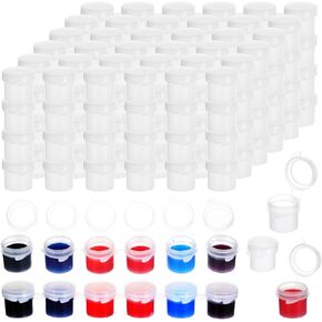 Tobeelec 100 Strips 600 Pots Empty Paint Pots with Lids, Empty Paint Strips Paint Cup Pots Mini Clear Plastic Storage Containers, Mini Painting Cup Containers for Kids Schools Paintings Art Festival