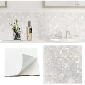 Peel and Stick Backsplash Mother of Pearl Tile, Yew & Tulip Self-Adhesive Natural Nacre Shell Seamless 12"x12" Mosaic for Kitchen Backsplash Home Decor (Natural White, 10 Sheets/Box, 10 sq.ft.)