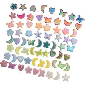 Glass Mosaic Tiles for Crafts Bulk,200g Mosaic Glass Pieces, Butterfly Star Moon Heart Flower Shape Glass DIY Stained Glass Kit, Mosaic Charm Ornament(7.05 Ounce)