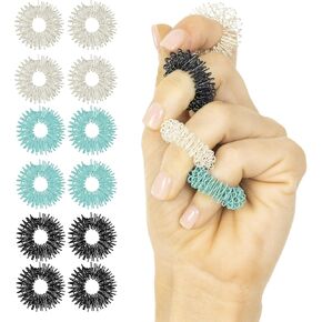 Vive Spiky Sensory Rings (12-PK) - Fidget Anti-Anxiety Acupressure - Spiky Spinner For Finger - Ideal Set For Men, Women, Adults, Calming Toys For Stress Relief, Massage - Holiday Gifts