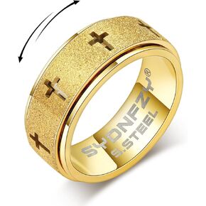 Anxiety Spinner Ring for Men - Stainless Steel Fidget Spinner Ring, Band Cross Thumb Roating Rings for Stress Relief 8mm Anxiety Relieve Fidget Toys for Adults Ring Size 6 7 8 9 10 11