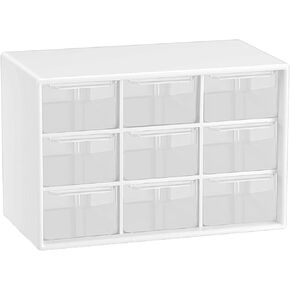 Small Drawer Organizer for Desk, Mini Desktop Drawer Organizer with 9 Clear Drawers, Plastic Desktop Craft Storage Box for Desk Office School Home (White)