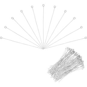 MECCANIXITY 300pcs Stainless Steel Eye Pins 0.6mm/24 Gauge 18mm Earring Flat Headpins for Jewelry Making Supplies Jewelry Findings, DIY Craft, Necklace, Silver