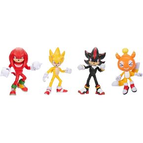 Sonic 3 Movie 5-InchAction Figure 4-Pack, Articulated Figures from Jakks Pacific's Wave 2 Include Super Sonic, Shadow, Knuckles, and Chao Mascot Tails