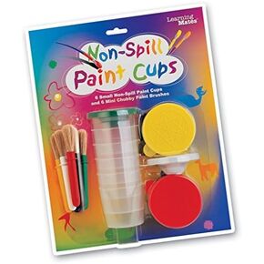 POPULAR PLAYTHINGS Set of 6 Non Spill Paint Cups with Lids and 6 Mini Chubby Paintbrushes for Kids
