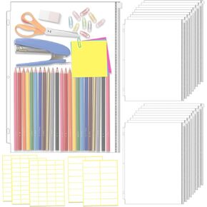 20 pcs zipper binder mobicets size ، 8.5 × 11 بوصة أكبوب الموثق 3 حلقة ، 3 ثقوب بوش بوش 3 أكمام رنينا للوثائق ، الحاسبة ، الإيصالات ، القرطاسية مع 5 ملصقات الأوراق