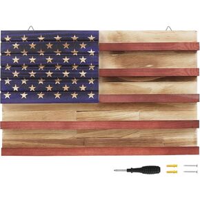 Challenge Coin Display Wall Mount, Military Coin Display Holder with American Flag, Wooden Coins Collection Stand for Police, Veteran, Patriotic Decor