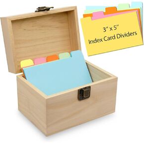 Index Card Holder, Wooden Index Card Box, 3 x 5 Flash Cards Holder with 35 Dividers, Recipe Cards Case for Organizing Business Cards, Study Cards and Note Cards