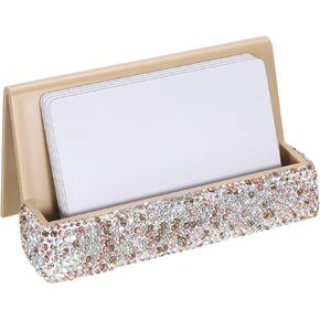 uxcell Business Card Holder for Desk, Plastic Single Side Business Name Card Organizer Desktop Card Rack Display Stand for Office Exhibition Meeting Home, Gold