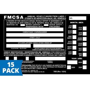 J. J. Keller 15-Pack ، ملصق فحص المركبات السنوي الألمنيوم ثنائي اللغة ، ملصق FMCSA الأسود مع صناديق لكمة ، متوافقة مع DOT