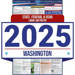 2025 Washington State and Federal Labor Law Poster - OSHA Workplace Compliant - Mandatory Regulations Posting for Employees - All-in-One Required Compliance Posting 16" x 40" - Laminated (English Poster)