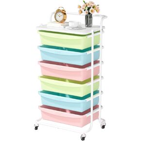 X1 Rolling Storage Cart with Drawers, Utility Cart with 6 Plastic Drawers, Storage Drawer Cart with Lockable Wheels, Multipurpose Movable Organizer Cart for Home, Bedroom, Office, School